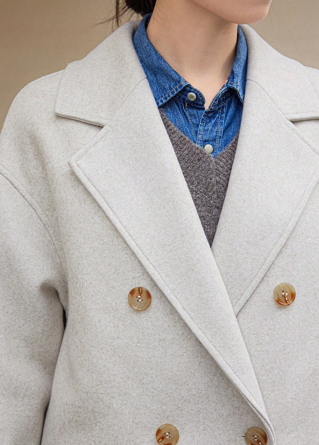 Бежеве демісезонне Пальто двобортне SHEIN