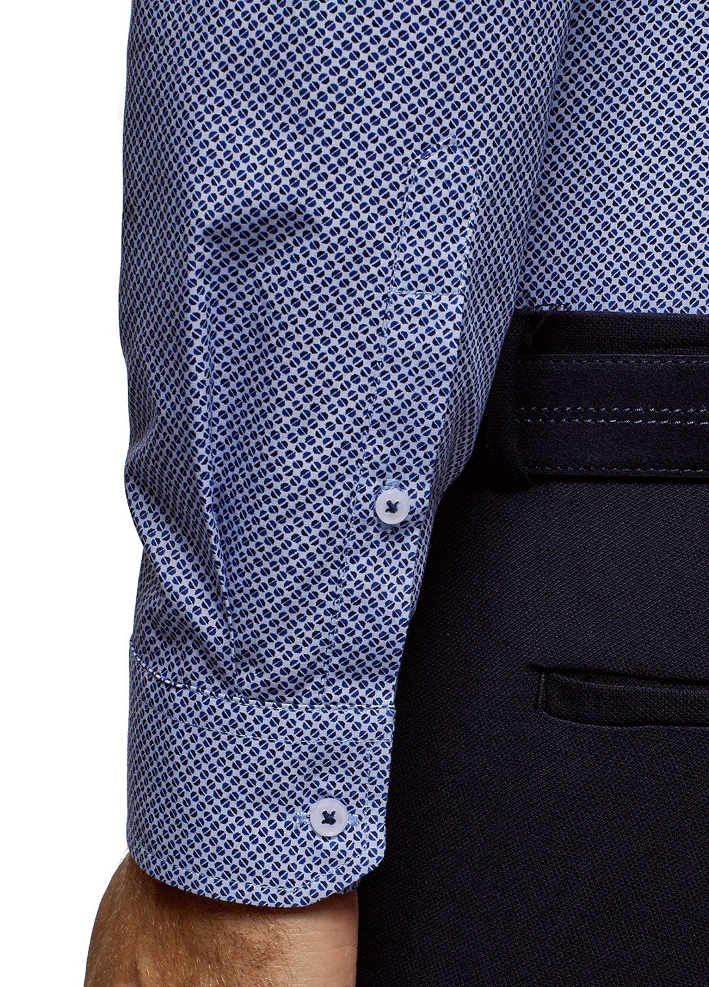 Синяя кэжуал рубашка с геометрическим узором Oodji с длинным рукавом