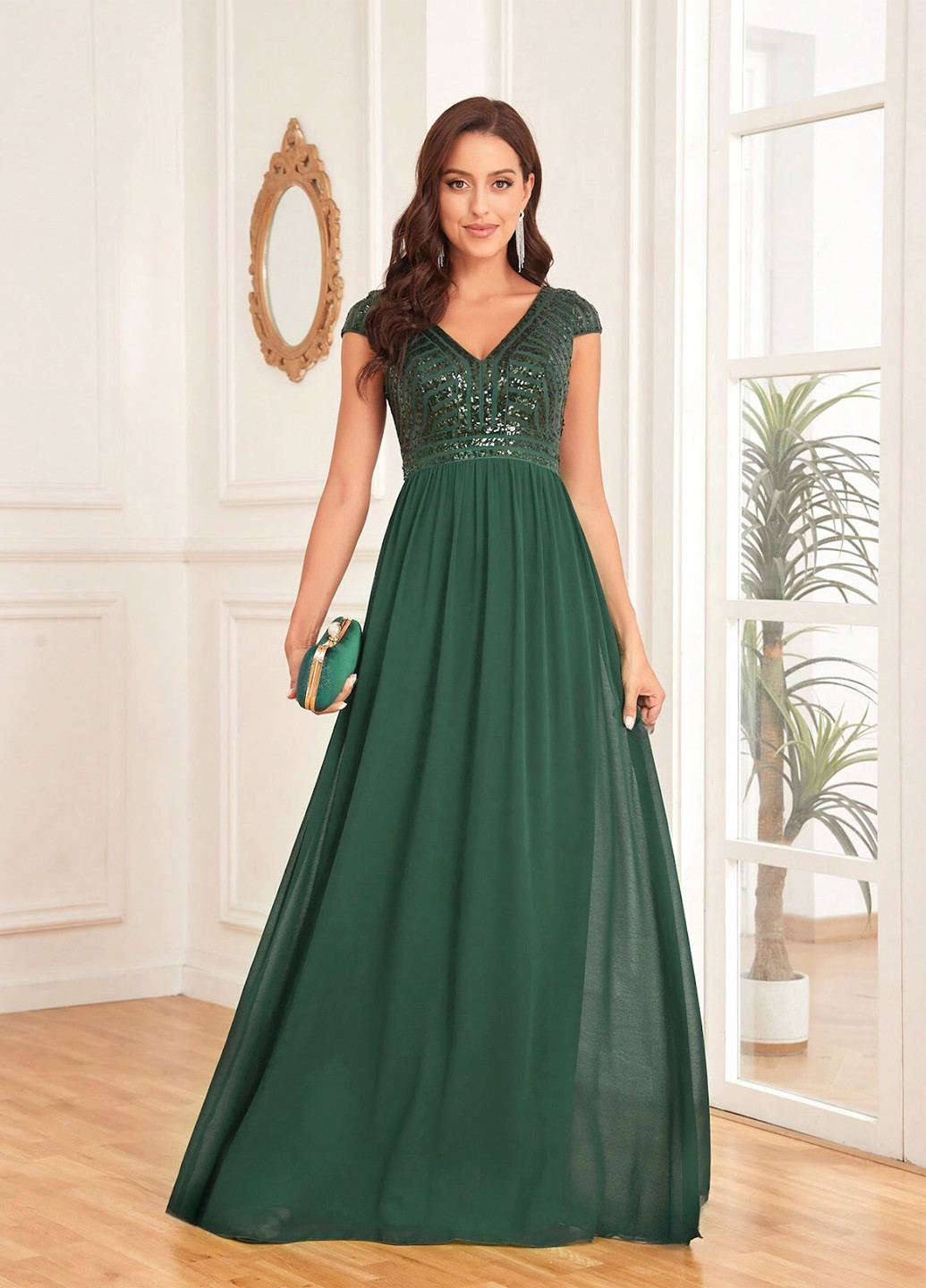 Зеленое вечернее платье SHEIN однотонное