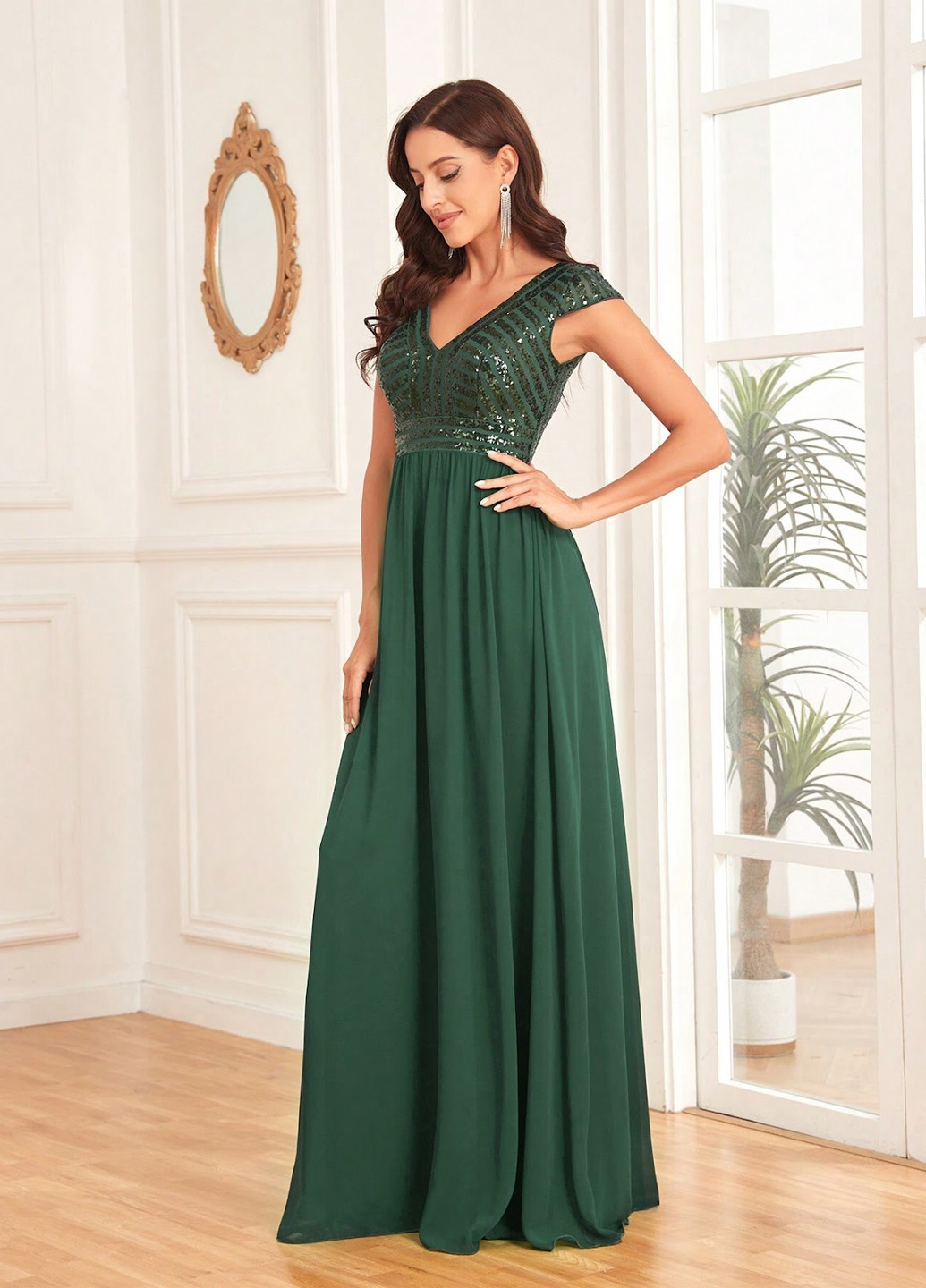 Зеленое вечернее платье SHEIN однотонное