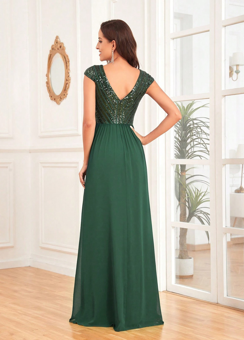 Зеленое вечернее платье SHEIN однотонное