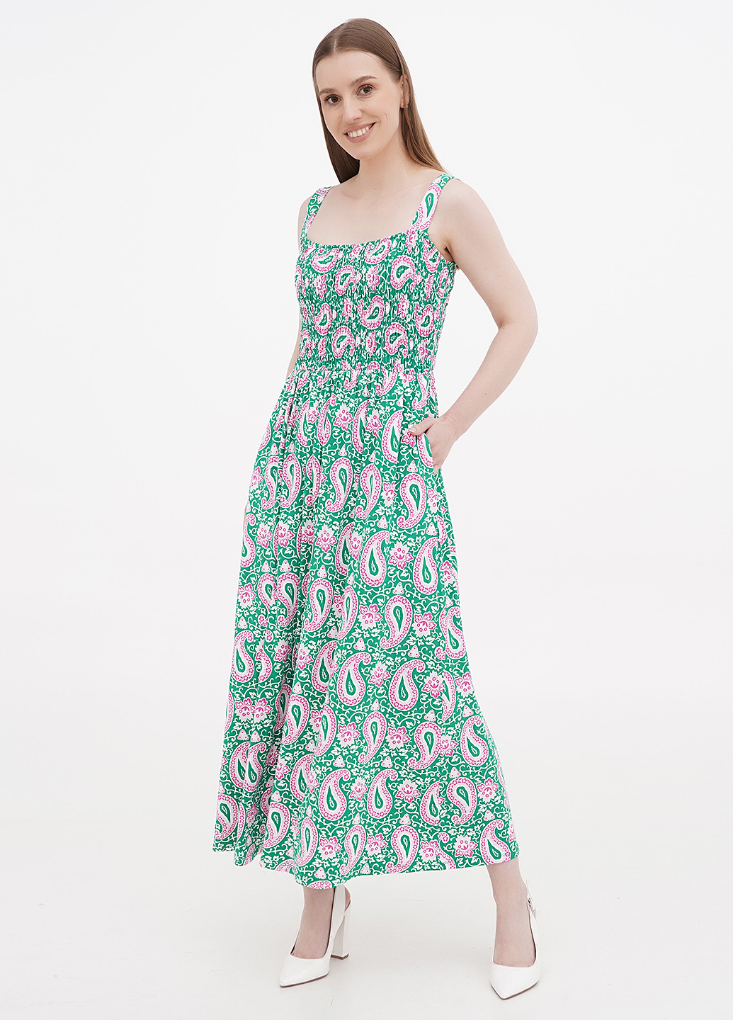 Зеленое кэжуал платье клеш Boden турецкие огурцы
