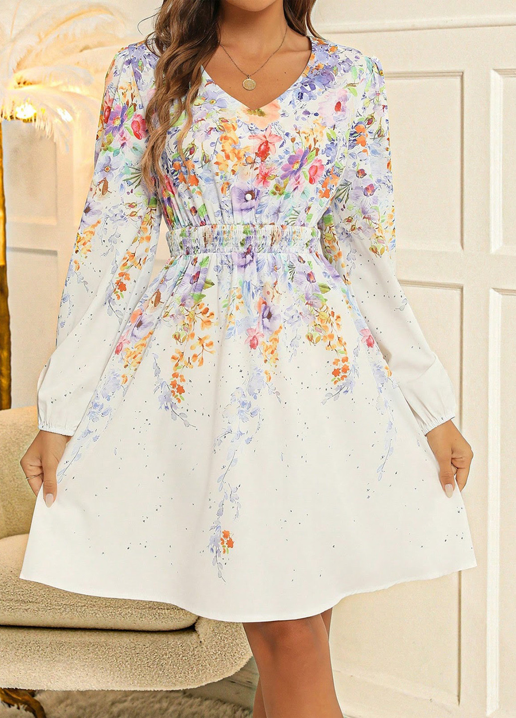 Молочна кежуал сукня кльош SHEIN з квітковим принтом