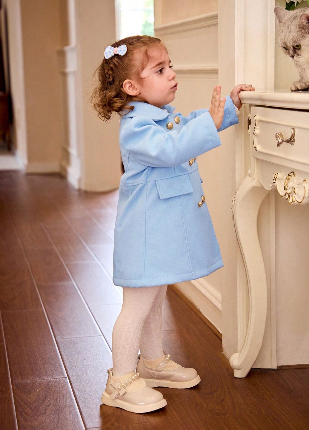 Блакитне демісезонне Пальто двобортне SHEIN