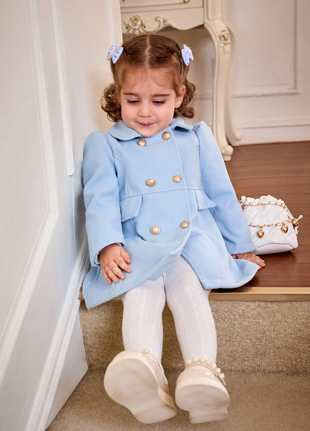 Блакитне демісезонне Пальто двобортне SHEIN