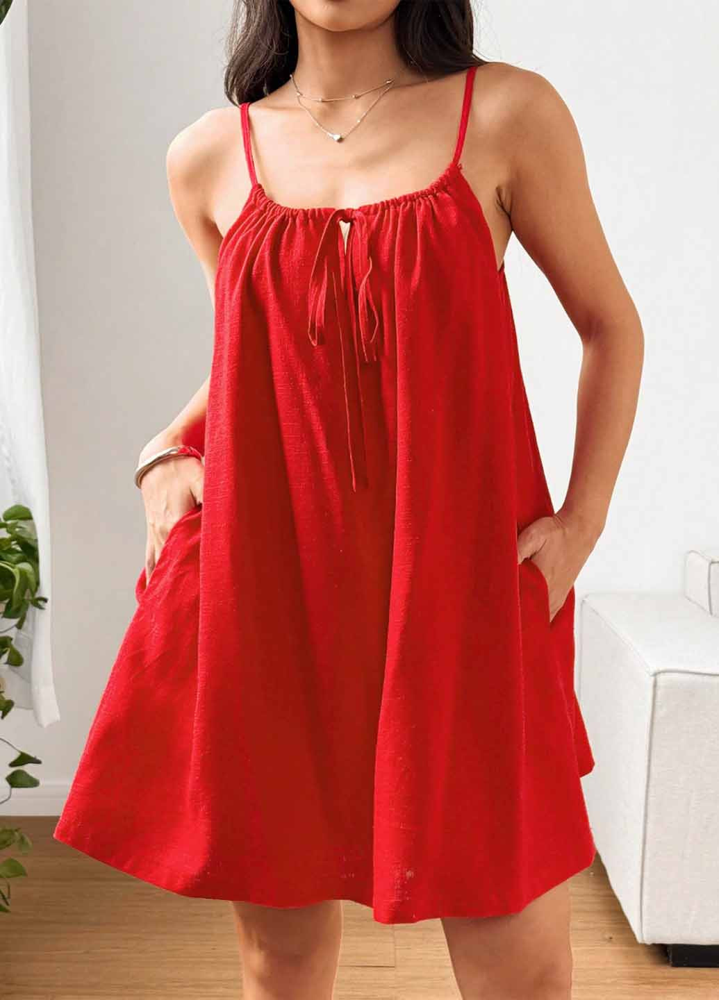 Красное кэжуал платье а-силуэт SHEIN однотонное