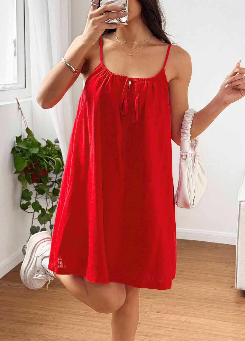 Красное кэжуал платье а-силуэт SHEIN однотонное