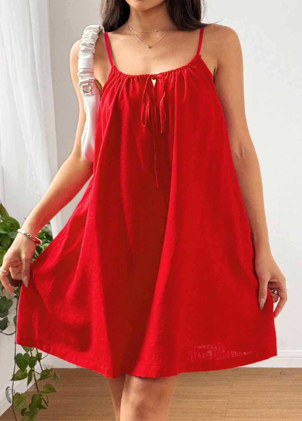 Красное кэжуал платье а-силуэт SHEIN однотонное