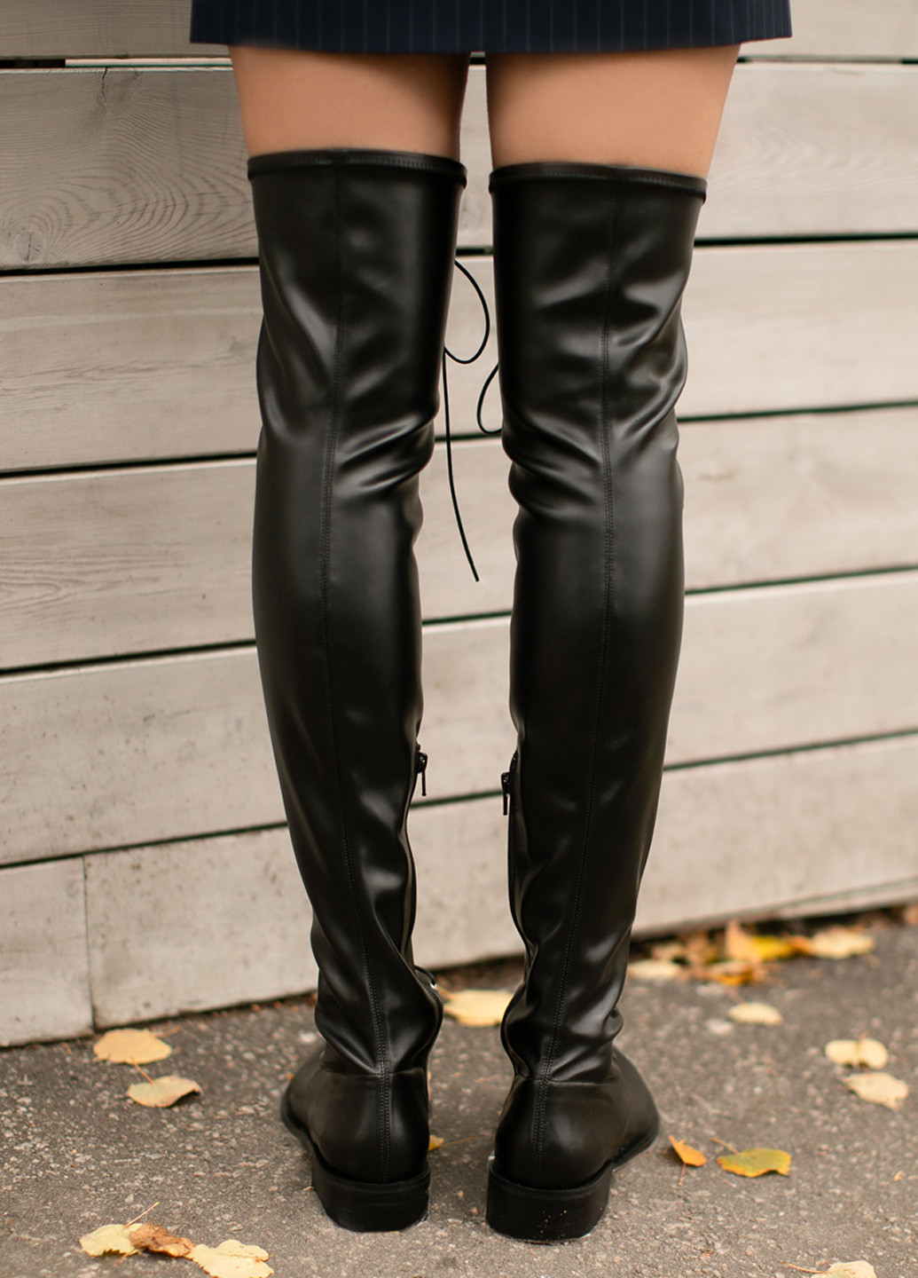 Осенние высокие ботфорты черного цвета на шнуровке ботфорты SL.IRA