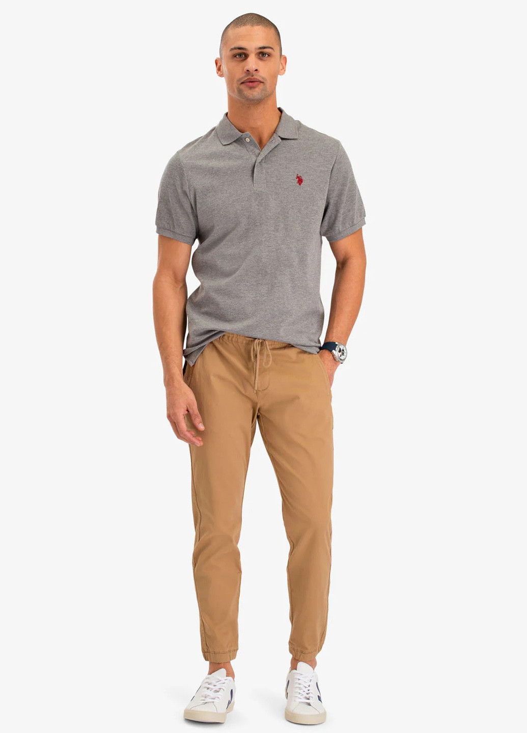 Серая футболка-поло для мужчин U.S. Polo Assn. меланжевая