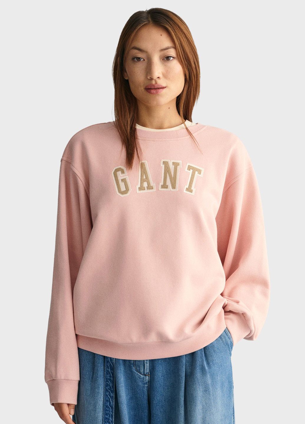 Свитшот Gant - Свободный крой однотонный розовый кэжуал хлопок - (293628609)