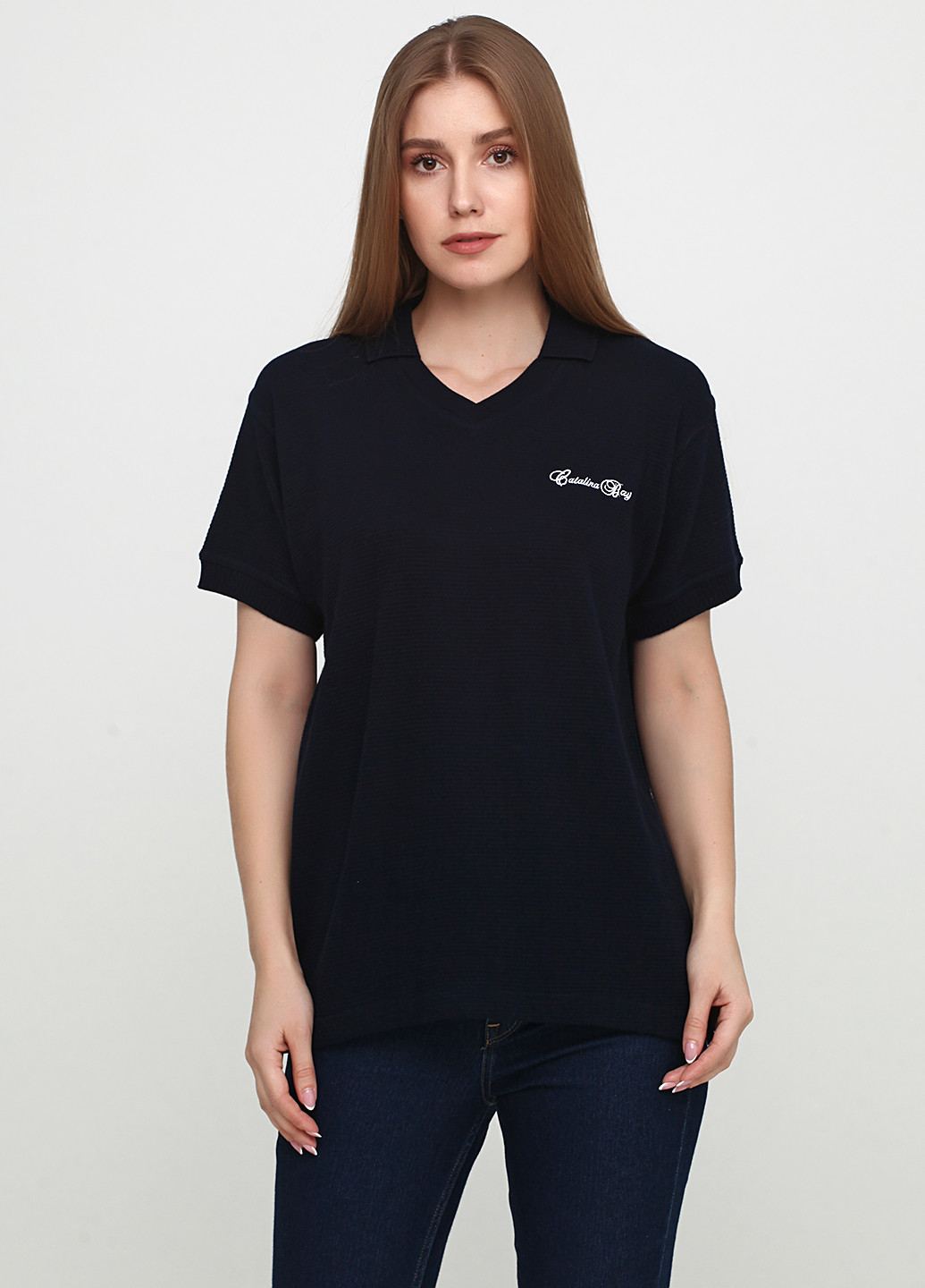 Темно-синяя женская футболка-поло Asos с надписью