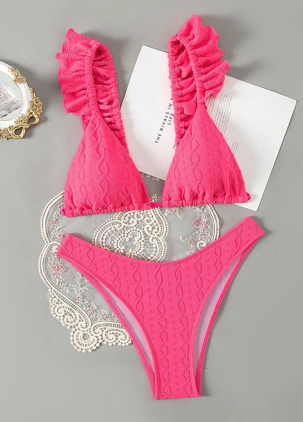 Малиновый летний купальник (лиф, трусики) раздельный, бикини SHEIN