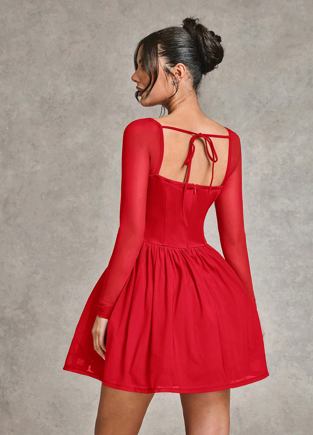 Красное праздничный, вечернее платье клеш, с корсетом, с открытой спиной SHEIN однотонное