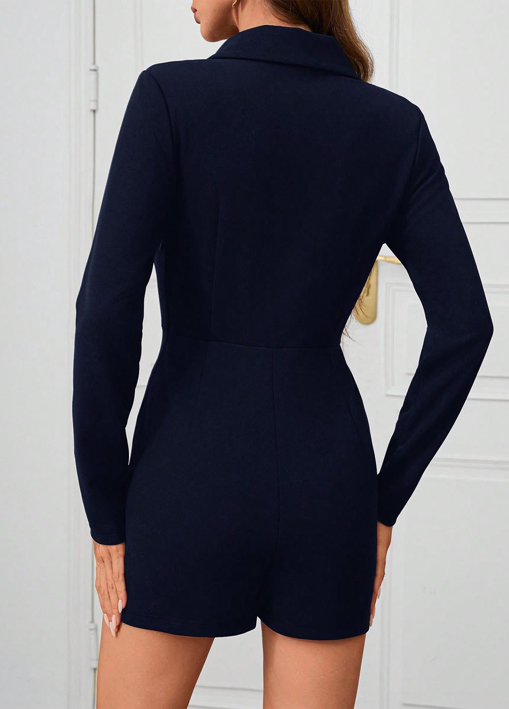 Комбінезон SHEIN комбінезон-шорти однотонний темно-синій святковий, вечірній, діловий поліестер