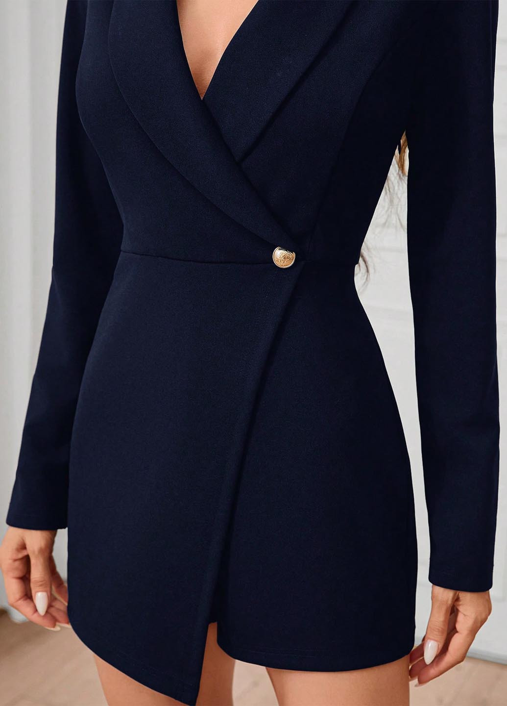 Комбінезон SHEIN комбінезон-шорти однотонний темно-синій святковий, вечірній, діловий поліестер