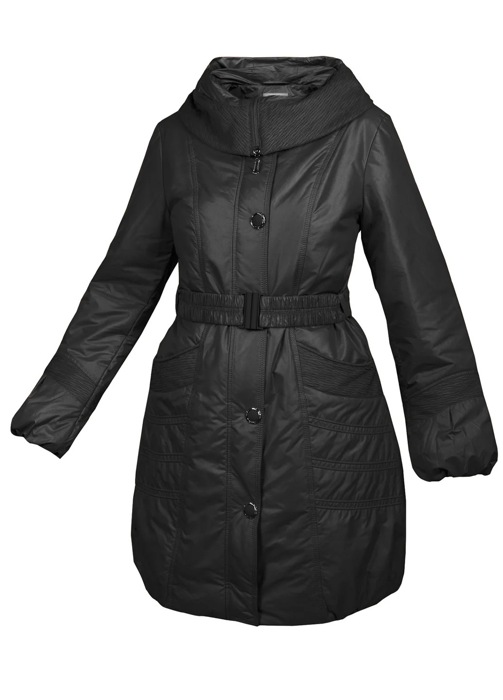 Черное демисезонное Пальто с капюшоном City Classic