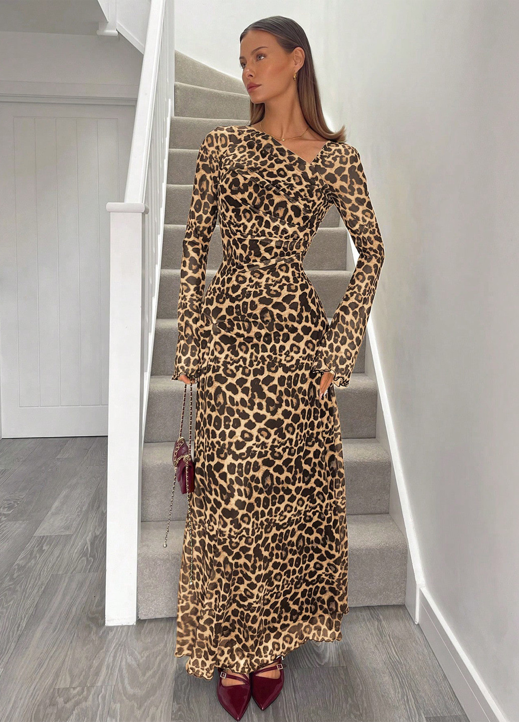 Комбинированное кэжуал, вечернее платье силуэтная SHEIN леопардовый