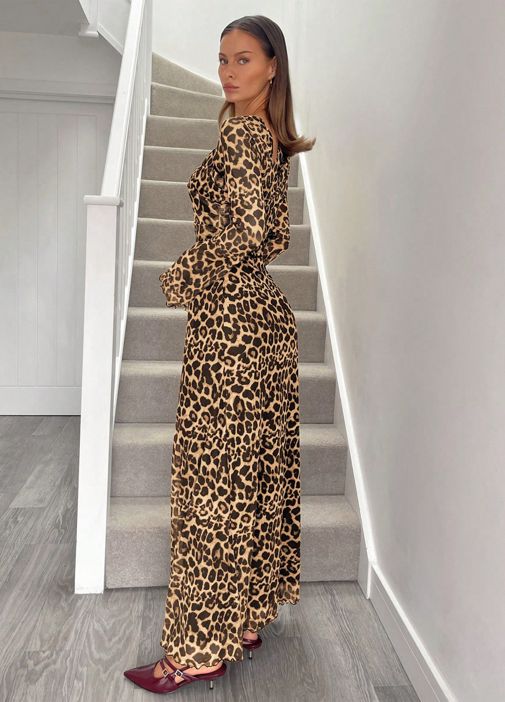Комбинированное кэжуал, вечернее платье силуэтная SHEIN леопардовый