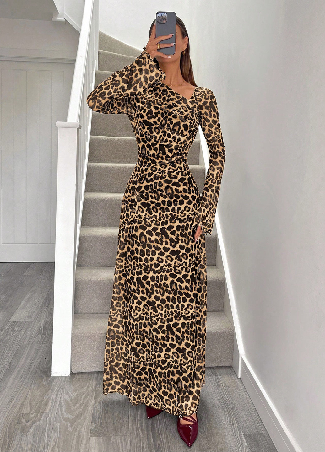 Комбинированное кэжуал, вечернее платье силуэтная SHEIN леопардовый