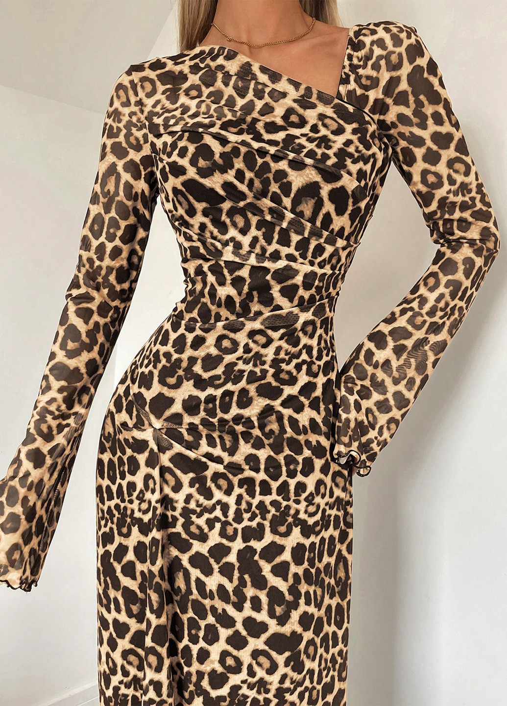 Комбинированное кэжуал, вечернее платье силуэтная SHEIN леопардовый