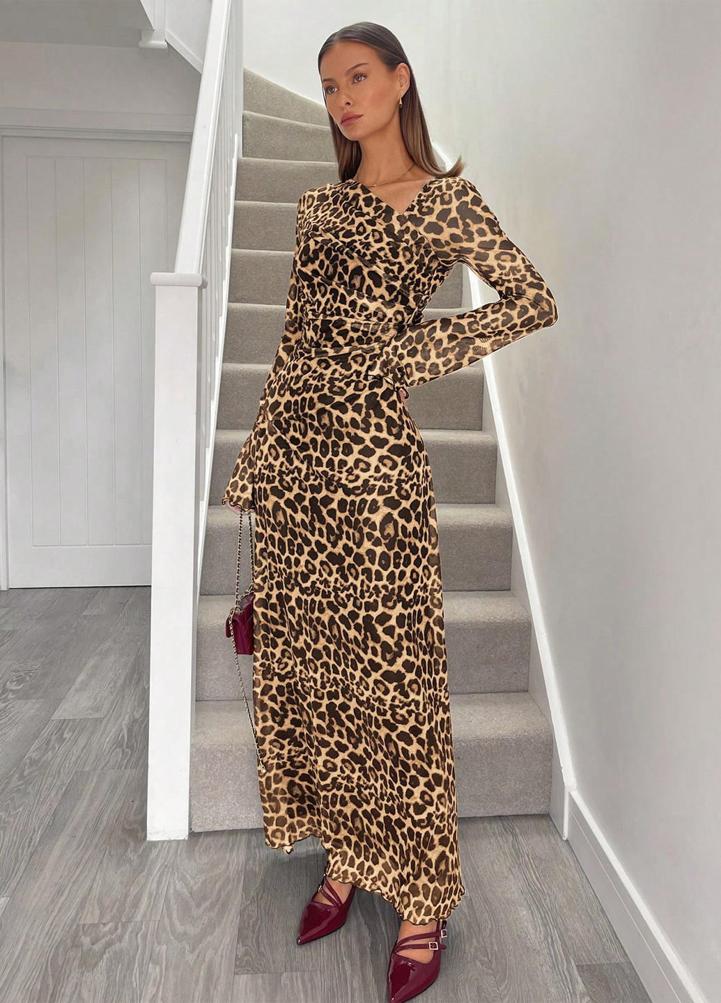 Комбинированное кэжуал, вечернее платье силуэтная SHEIN леопардовый