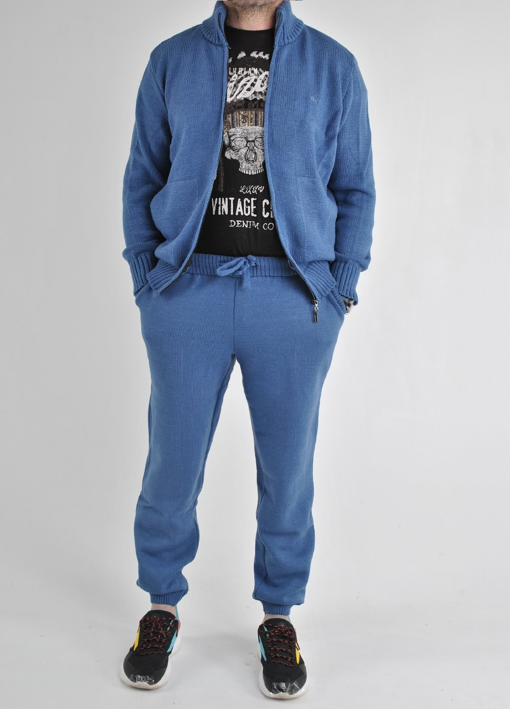 Синий зимний вязаный костюм Berta Lucci