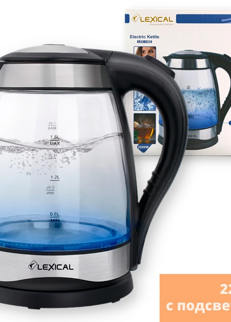 Чайник электрический стеклянный 1,8 л Lexical LEK-1406 с подсветкой 2200W (LEK-1406_438) No Brand (253447435)