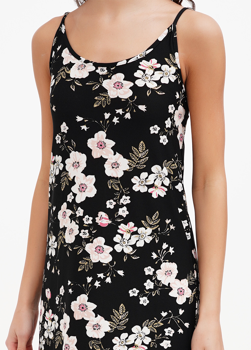 Черное кэжуал платье Sassofono Club с цветочным принтом