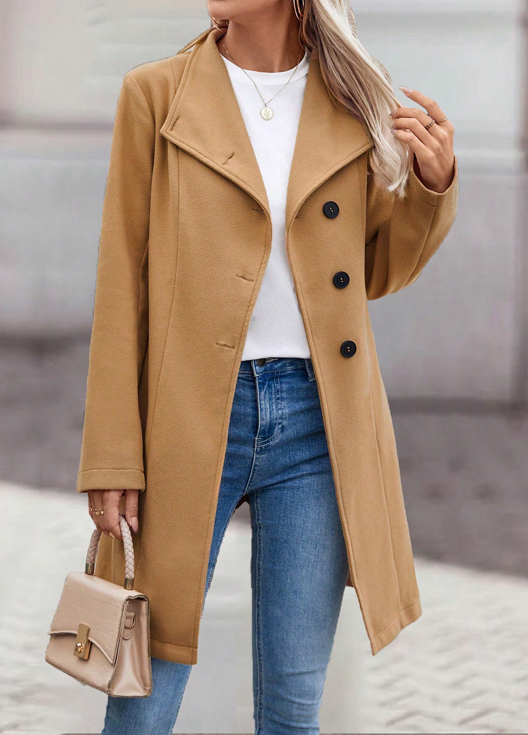 Песочное демисезонное Пальто однобортное SHEIN