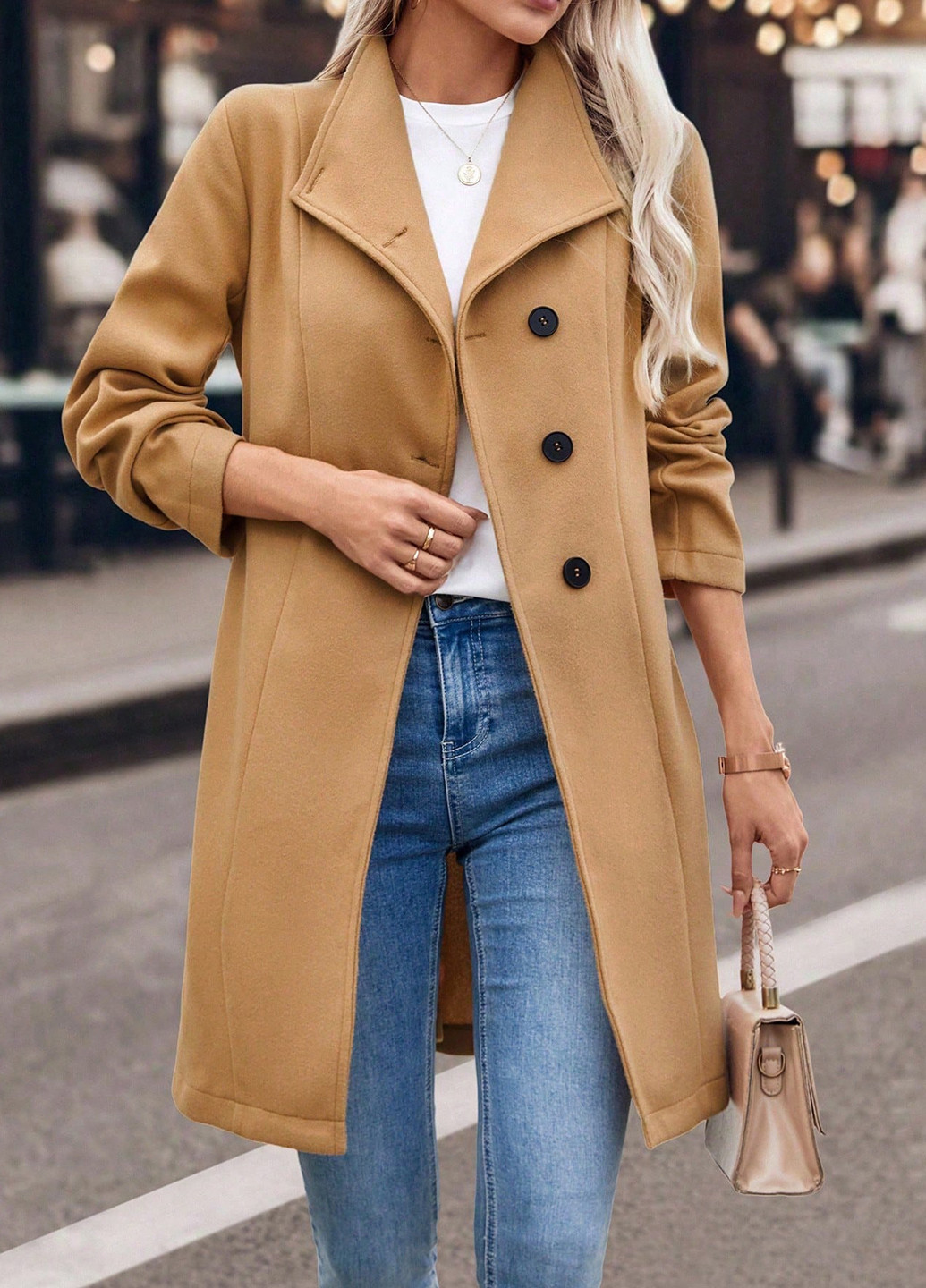 Песочное демисезонное Пальто однобортное SHEIN