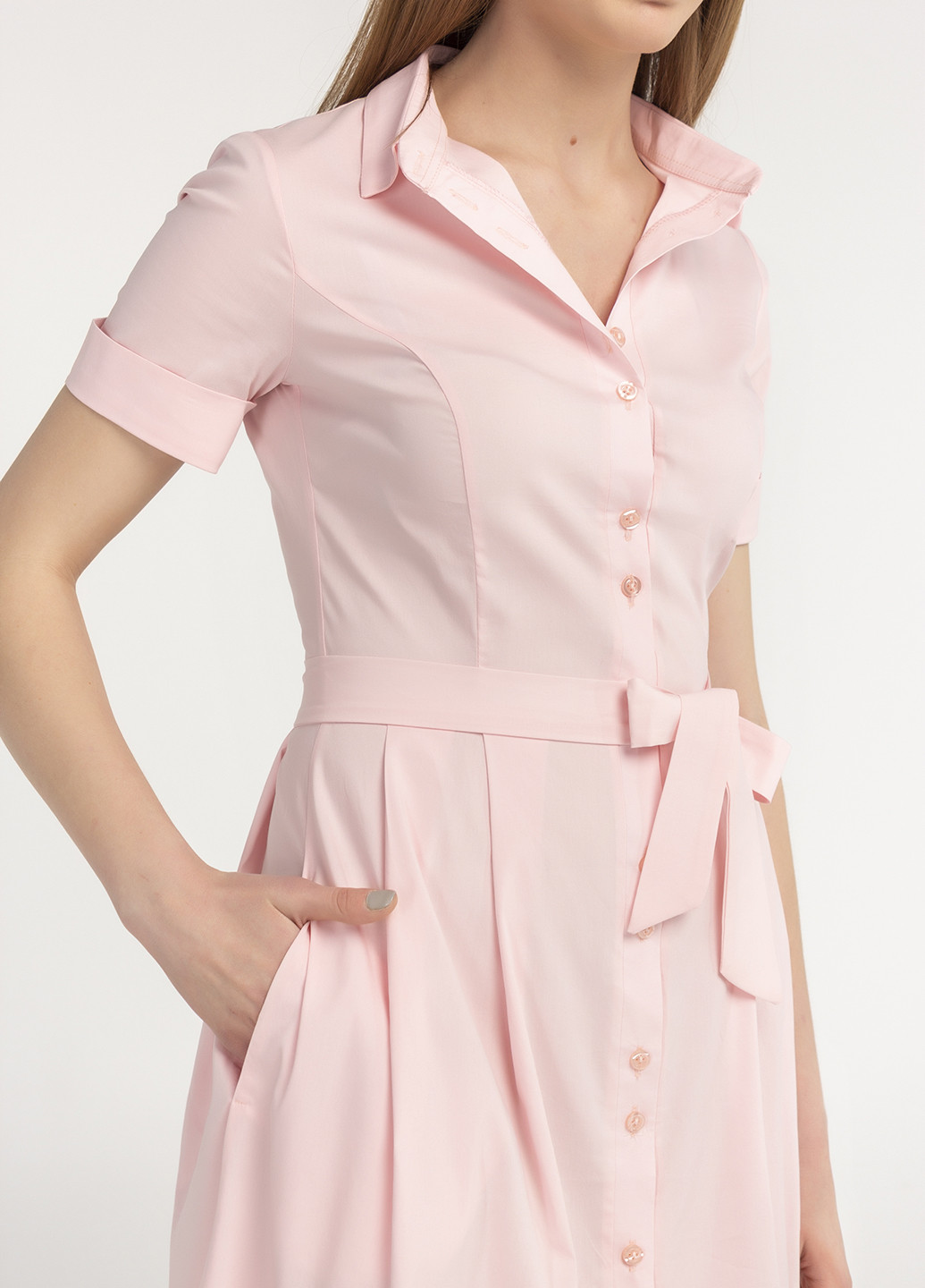 Светло-розовое кэжуал платье рубашка Viravi Wear однотонное