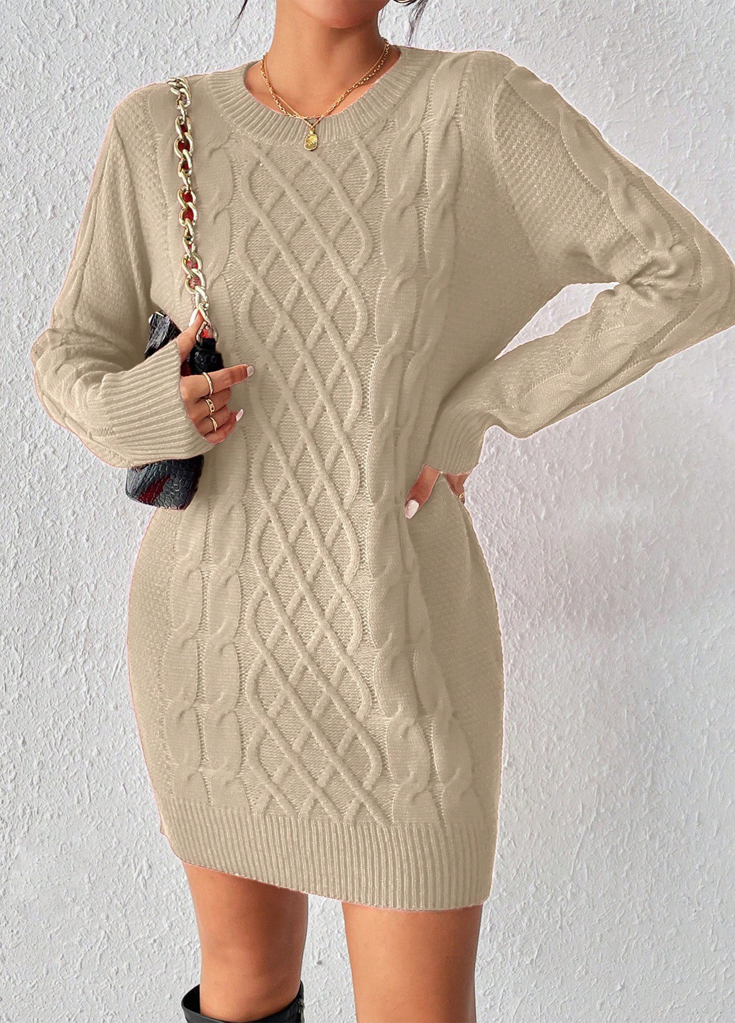 Кремовое кэжуал платье платье-свитер SHEIN однотонное