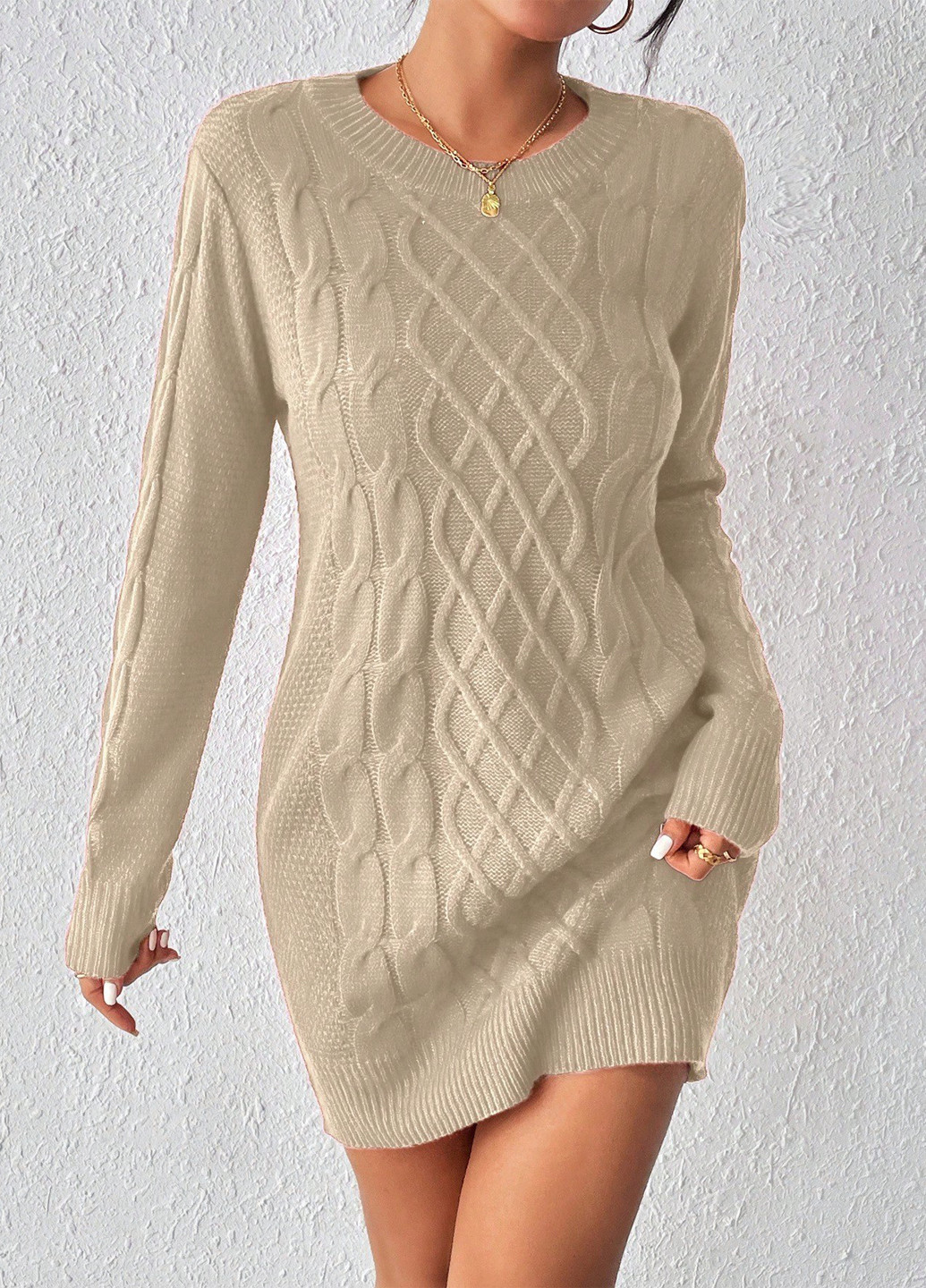 Кремовое кэжуал платье платье-свитер SHEIN однотонное