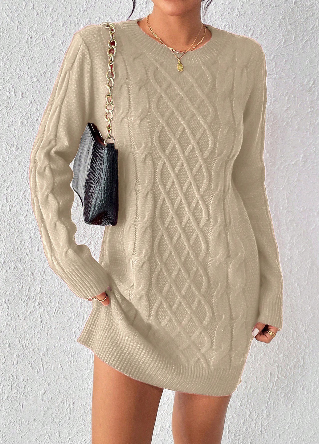 Кремовое кэжуал платье платье-свитер SHEIN однотонное