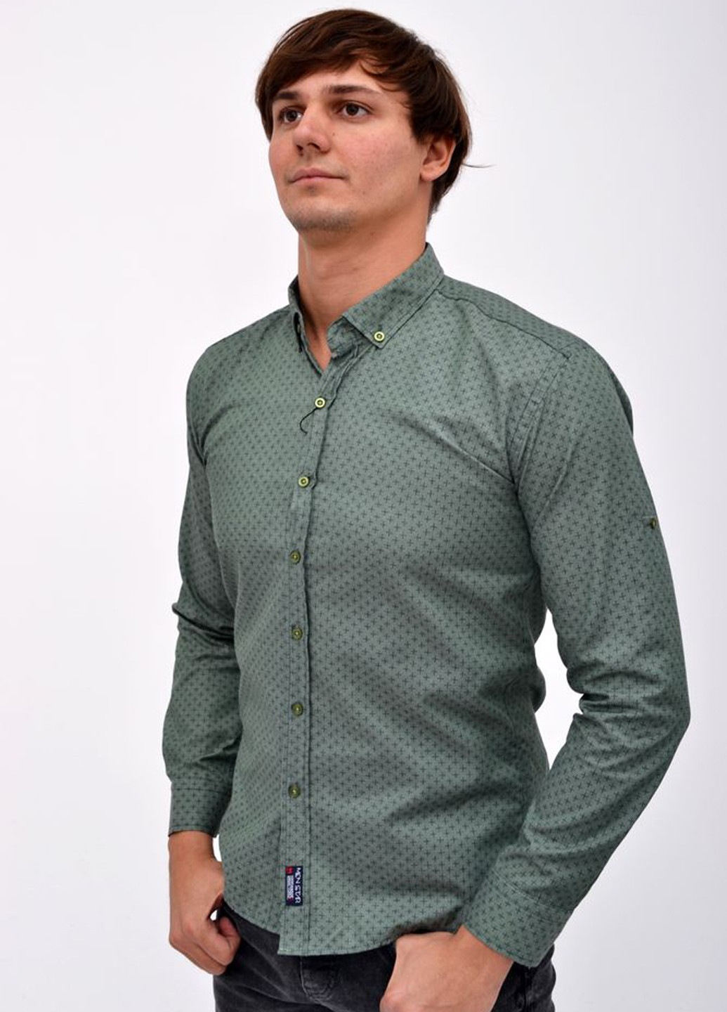 Зеленая кэжуал рубашка с геометрическим узором Time of Style