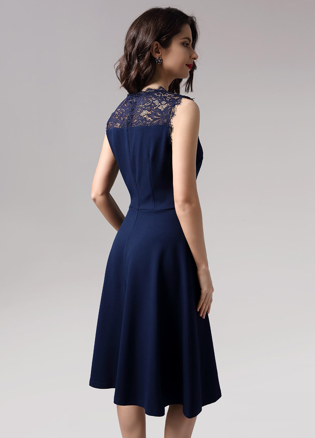 Темно-синее вечернее платье с юбкой-солнце SHEIN однотонное