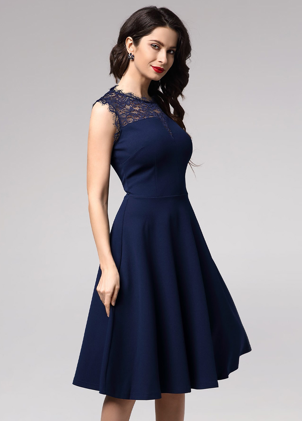 Темно-синее вечернее платье с юбкой-солнце SHEIN однотонное