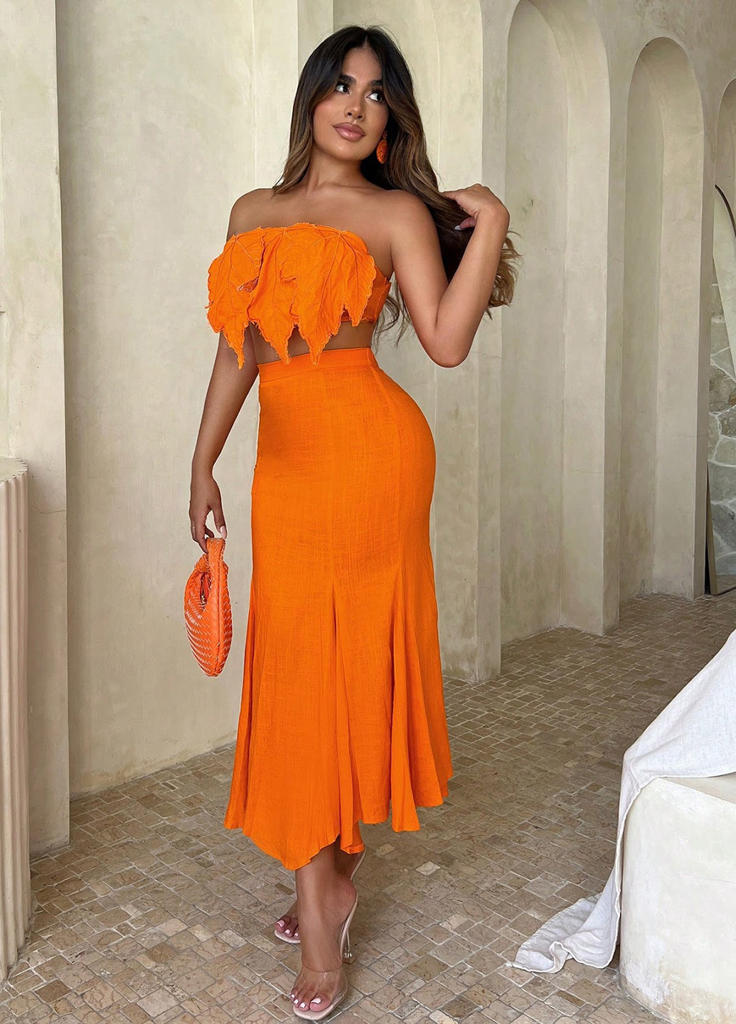 Оранжевая кэжуал однотонная юбка SHEIN