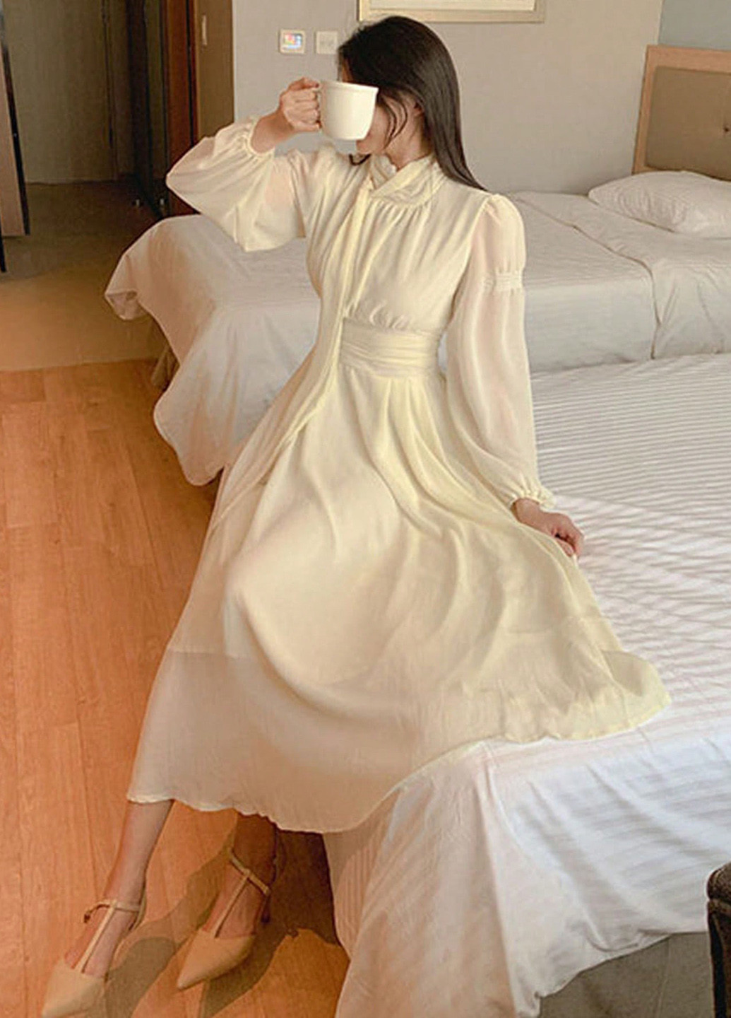 Кремова святковий, вечірня сукня кльош SHEIN однотонна