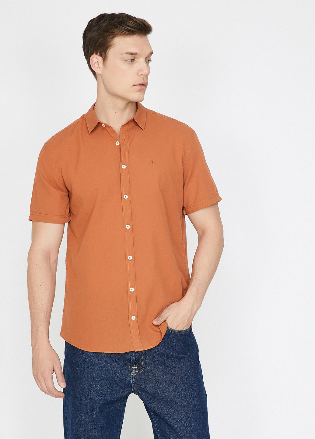 Оранжевая кэжуал рубашка однотонная KOTON