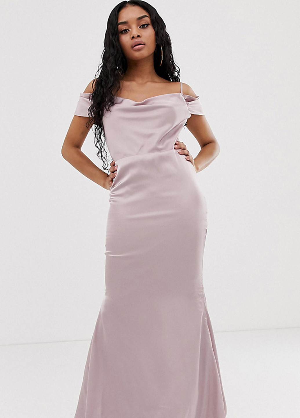 Розовое вечернее платье с открытыми плечами, годе Missguided однотонное