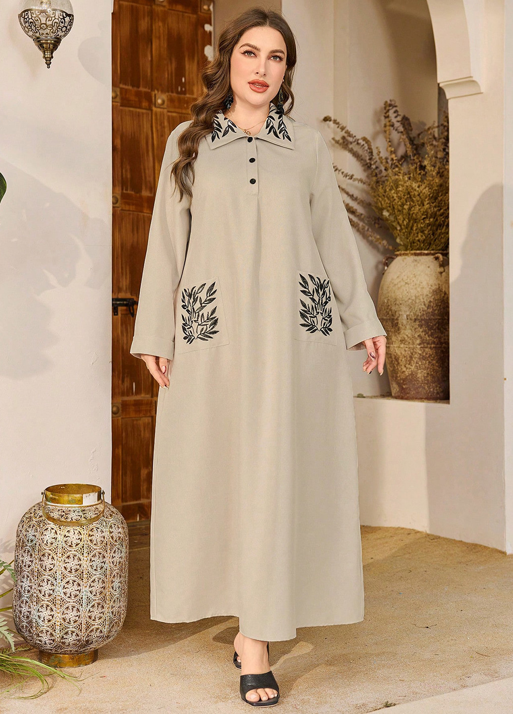 Бежева кежуал сукня а-силует, сукня-сорочка SHEIN однотонна