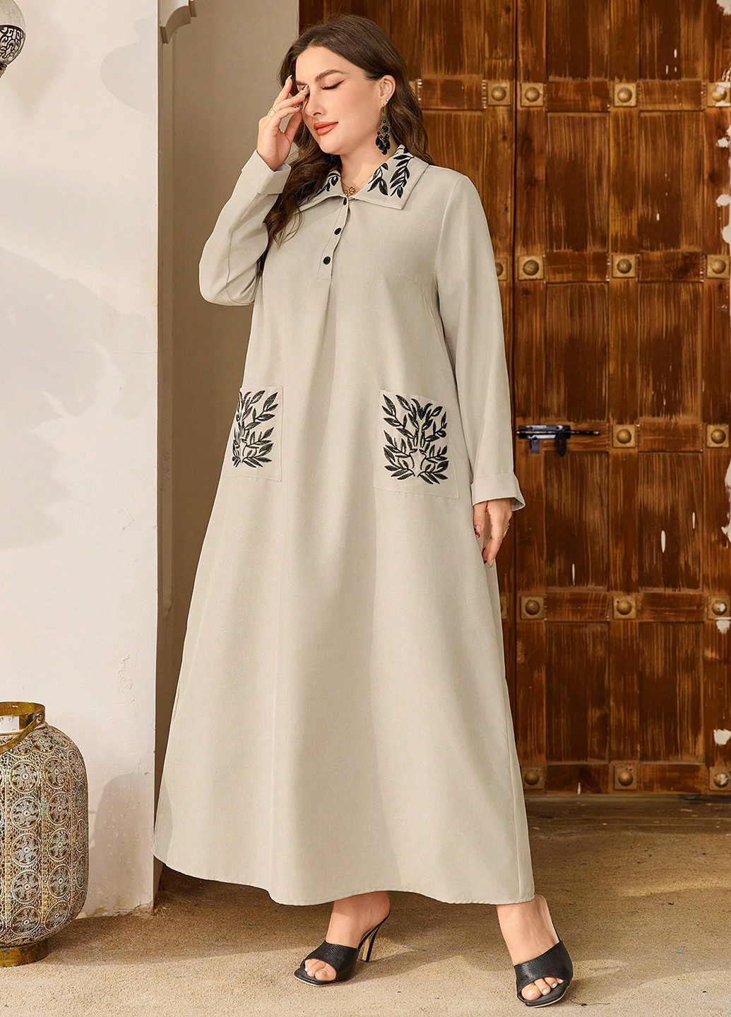 Бежева кежуал сукня а-силует, сукня-сорочка SHEIN однотонна