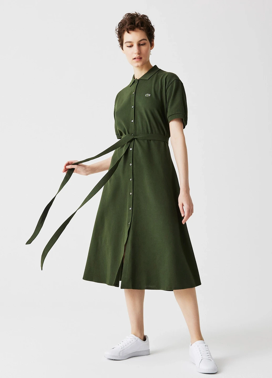 Оливкова (хакі) кежуал сукня сукня-сорочка Lacoste однотонна