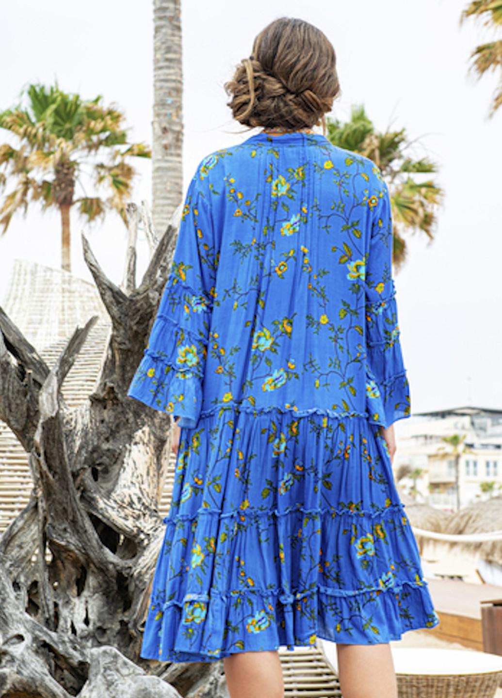 Синя пляжна сукня кльош Indiano з квітковим принтом
