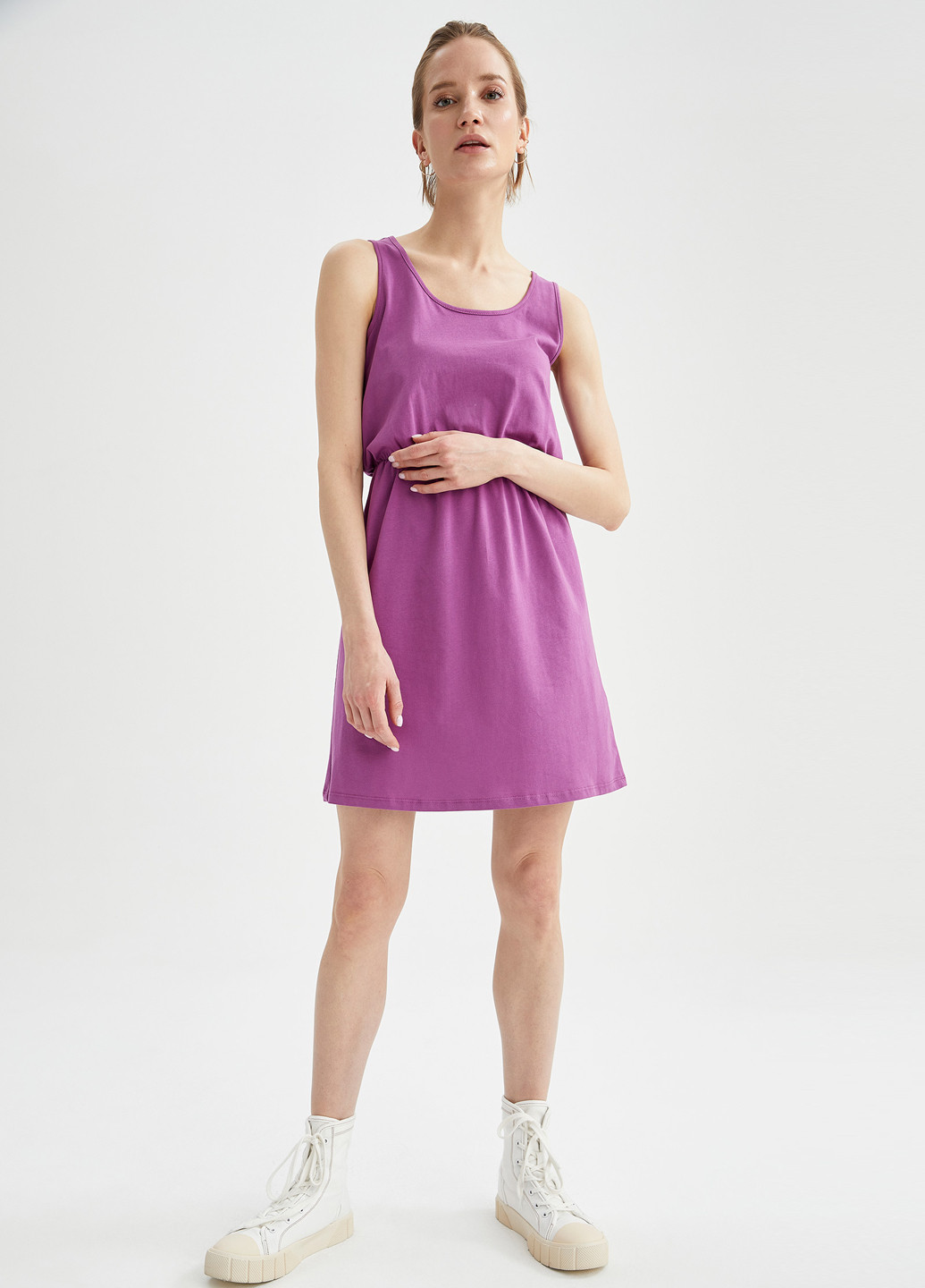 Фіолетова кежуал плаття, сукня кльош DeFacto