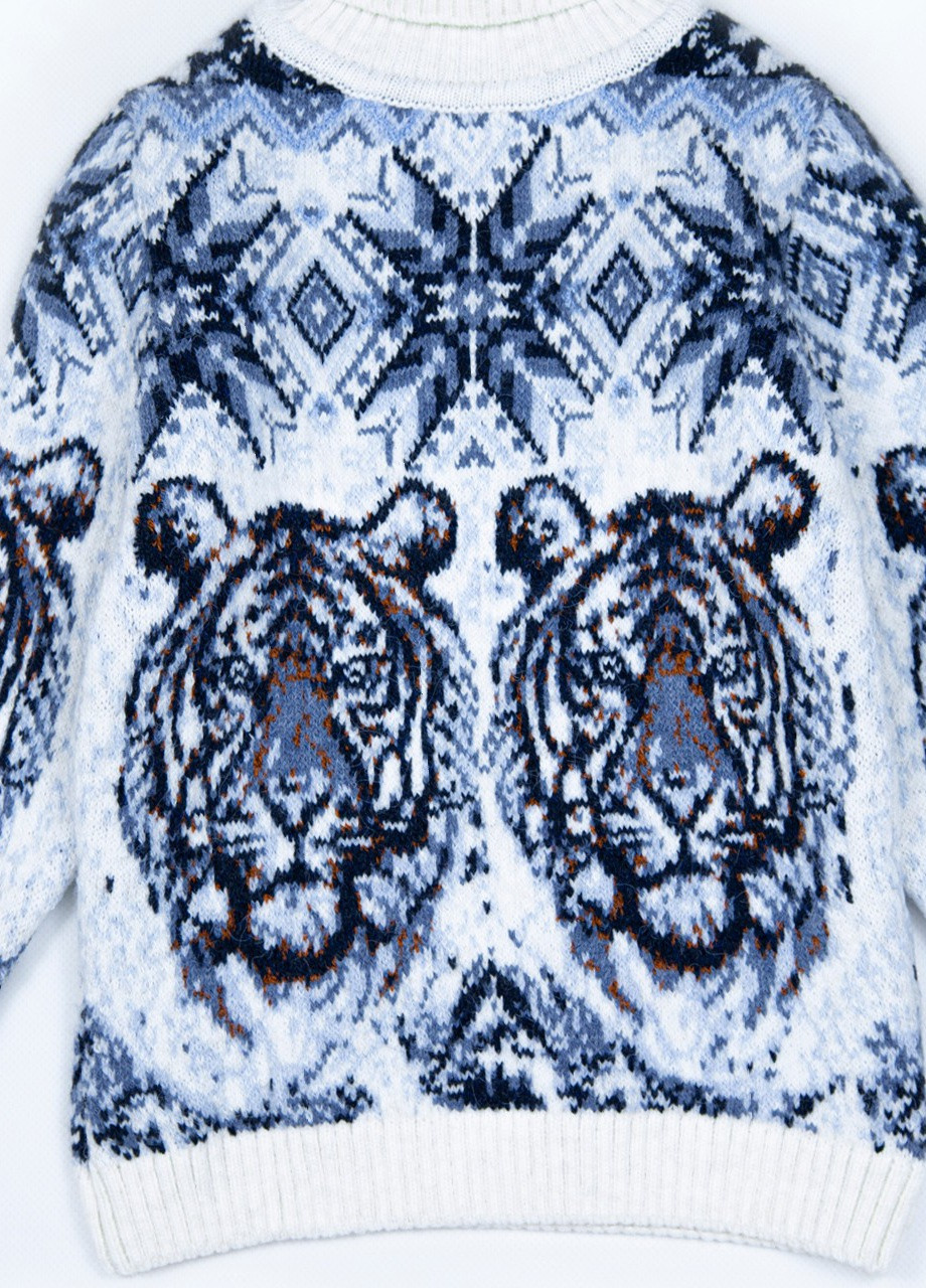 Білий зимовий светр для дівчинки білий зимовий з тиграми Pulltonic Прямая
