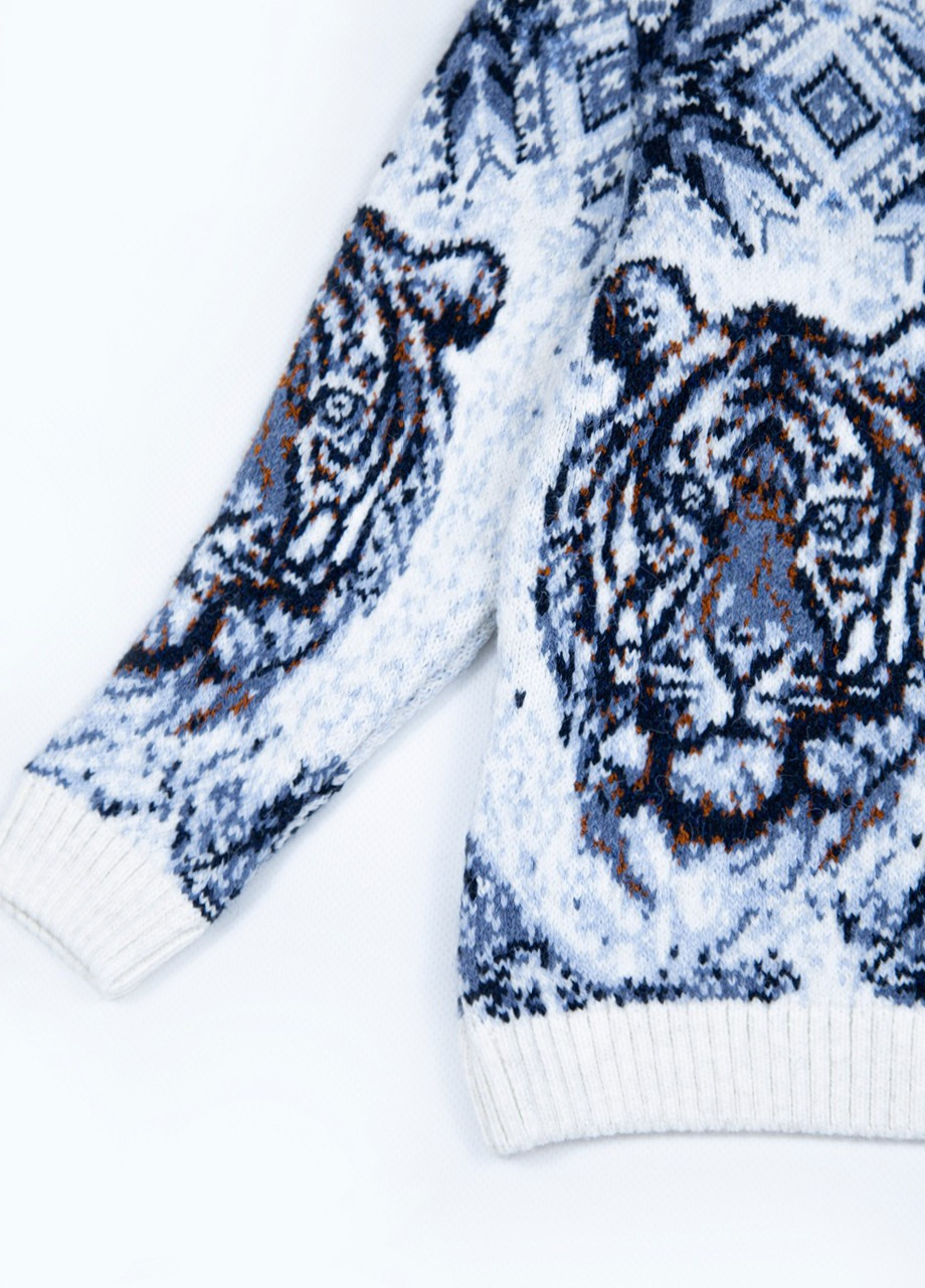 Белый зимний свитер для девочки белый зимний с тиграми Pulltonic Прямая