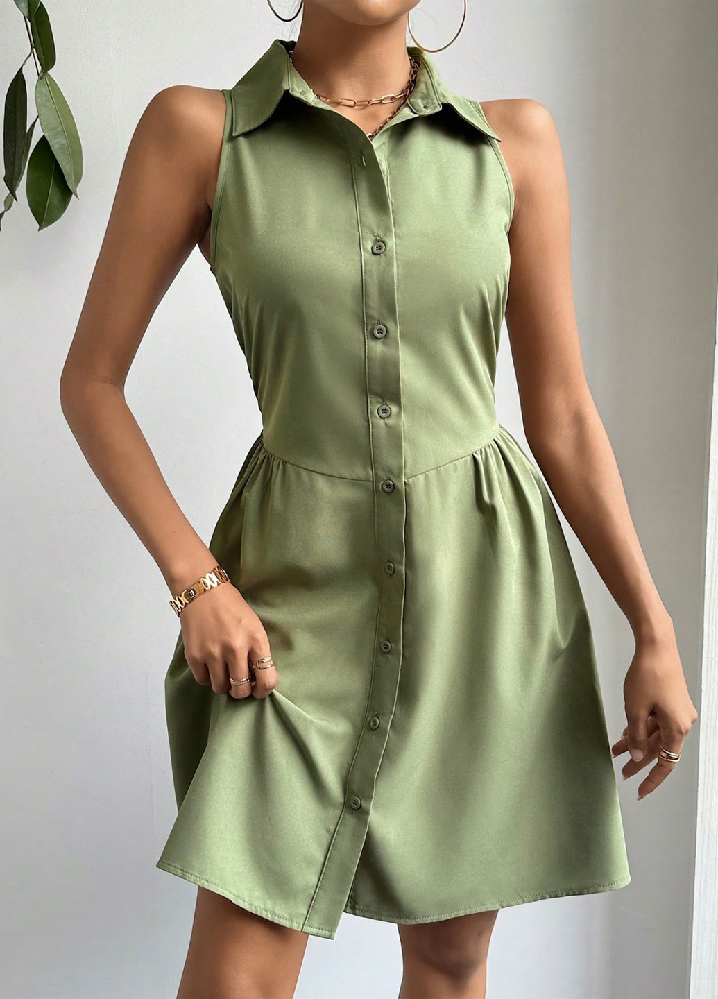Светло-зеленое кэжуал платье рубашка SHEIN однотонное
